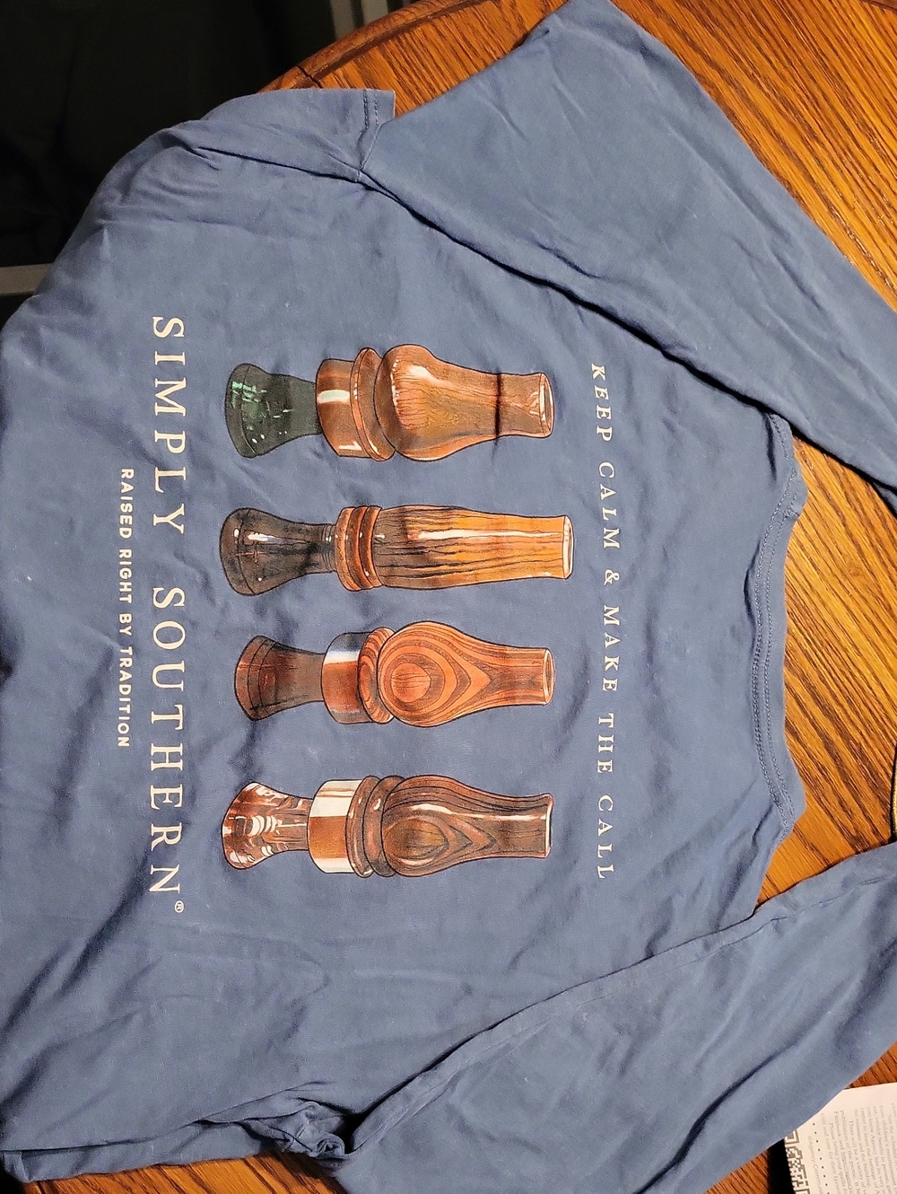 Simply Southern Blue Long Sleeve Tee with Wood-Tone Call Graphic